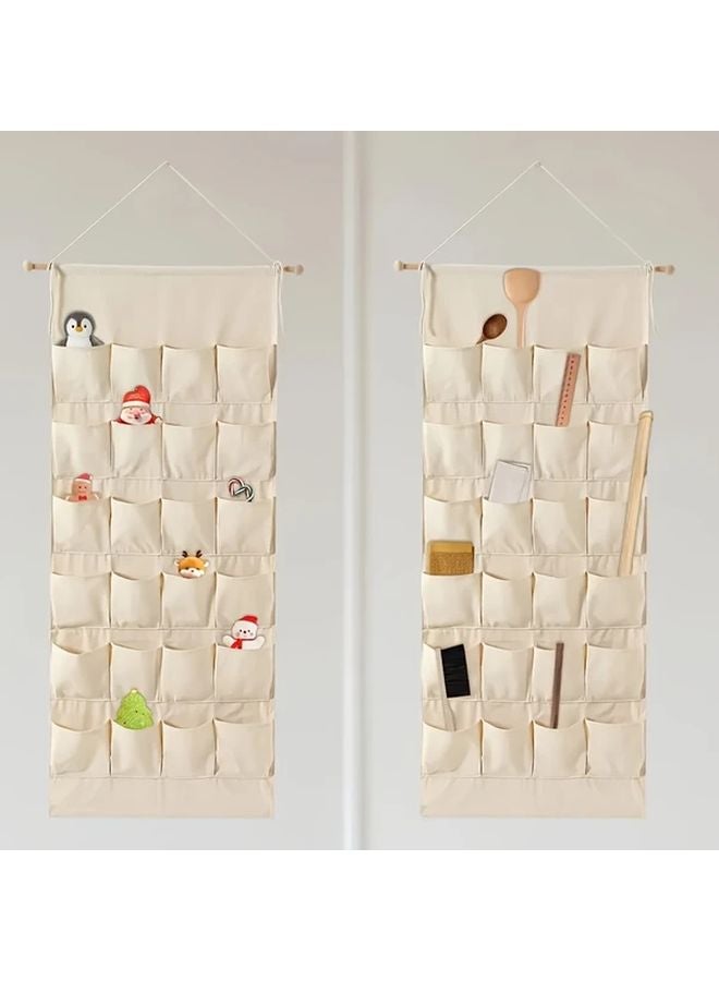Beige Christmas Advent Calendar Wall Hanging Fabric 24 Pockets Countdown Decor - Image 2